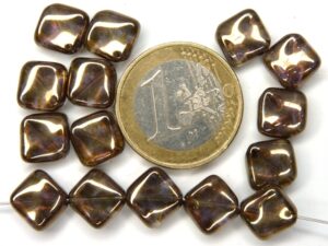 0030083 Crystal Brown Lila Gold Luster gegolfd vierkantje. 15 Pc.-0