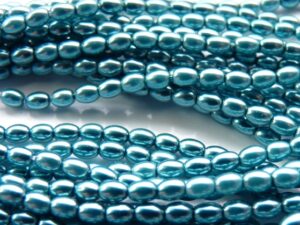 0090265 Aqua Oval Glass Pearl 4 x 3 mm. 1 strand 120 Pc.-0