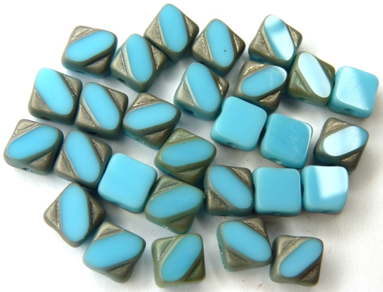 SL-63030-84110-27401-TC Table Cut Silky Bead Opaque Blue Turquoise Matt Chrome 30 Pc.-0