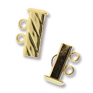 GP2Clasp Fluted Rectangle 2 strand Slide Lock Clasp, Gold Plated-0