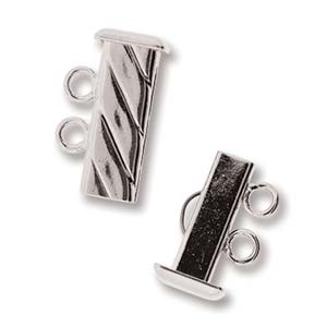 SP2Clasp Fluted Rectangle 2 strand Slide Lock Clasp, Silver Plated-0