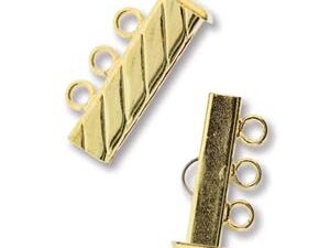 GP3Clasp Fluted Rectangle 3 strand Slide Lock Clasp, Gold Plated-0