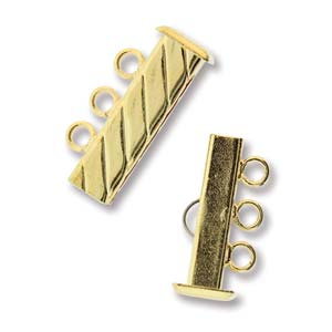 GP3Clasp Fluted Rectangle 3 strand Slide Lock Clasp, Gold Plated-0