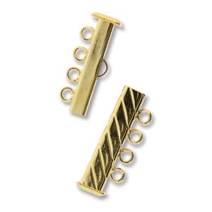 GP4Clasp Fluted Rectangle 4 strand Slide Lock Clasp, Gold Plated-0