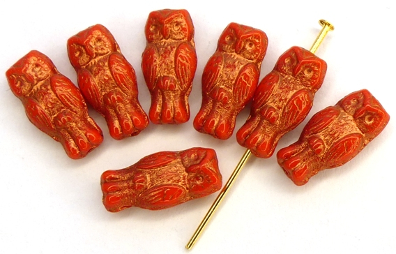 OWL-93420-54319 Owl Bead Opaque Red Bronze Patina 12 Pc.-0