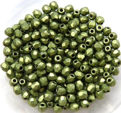 0100428 Matte Metallic Green Facet, 3 mm. 65 Pc.-0