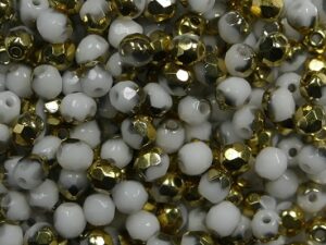 0140255 Chalk White half Gold facet 3 mm. 50 Pc.-0