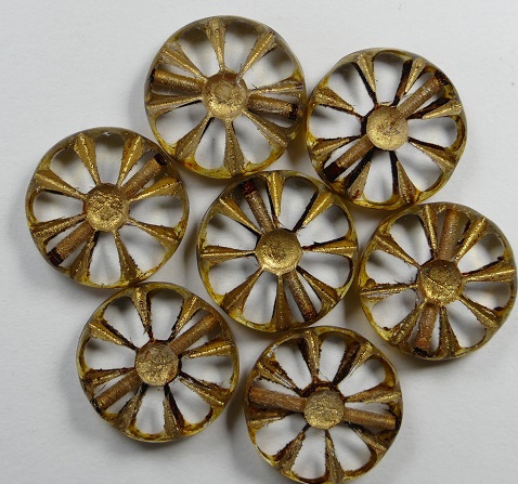 0150067 Crystal Picasso Gold Wash Table Cut Sunflower Bead 6 Pc.-0