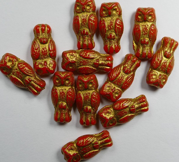 OWL-93420-54302 Owl Bead Opaque Red Gold Patina 12 Pc.-0