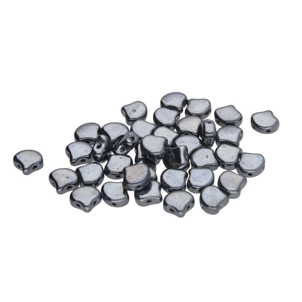 GIN-23980-14400 Matubo 2 Hole Ginko Bead Jet Hematite 10 gram-0