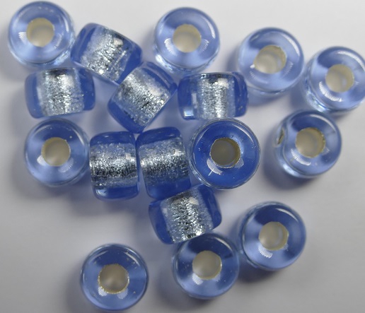 0090072 Silver Lined Light Sapphire Roller Bead. 25 Pc.-0